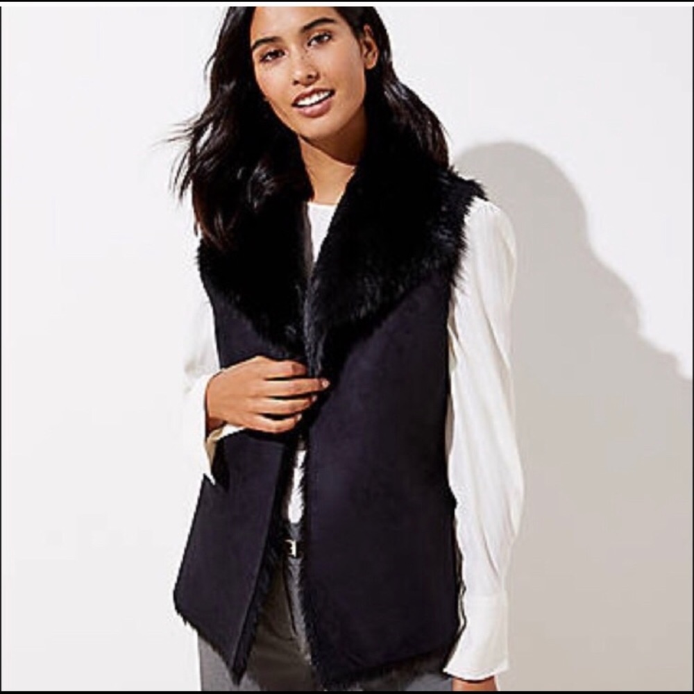Loft black faux fur elk suede vest